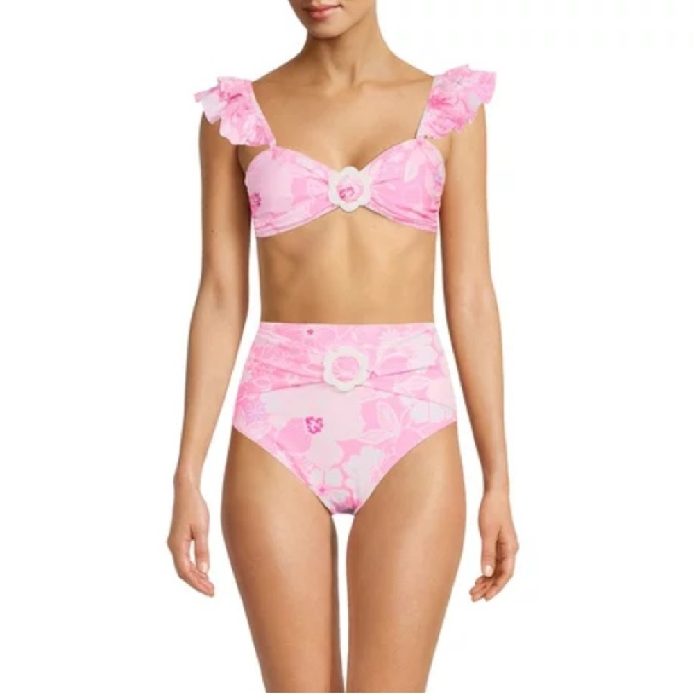 Hot Pink Flower High Waisted Bikini